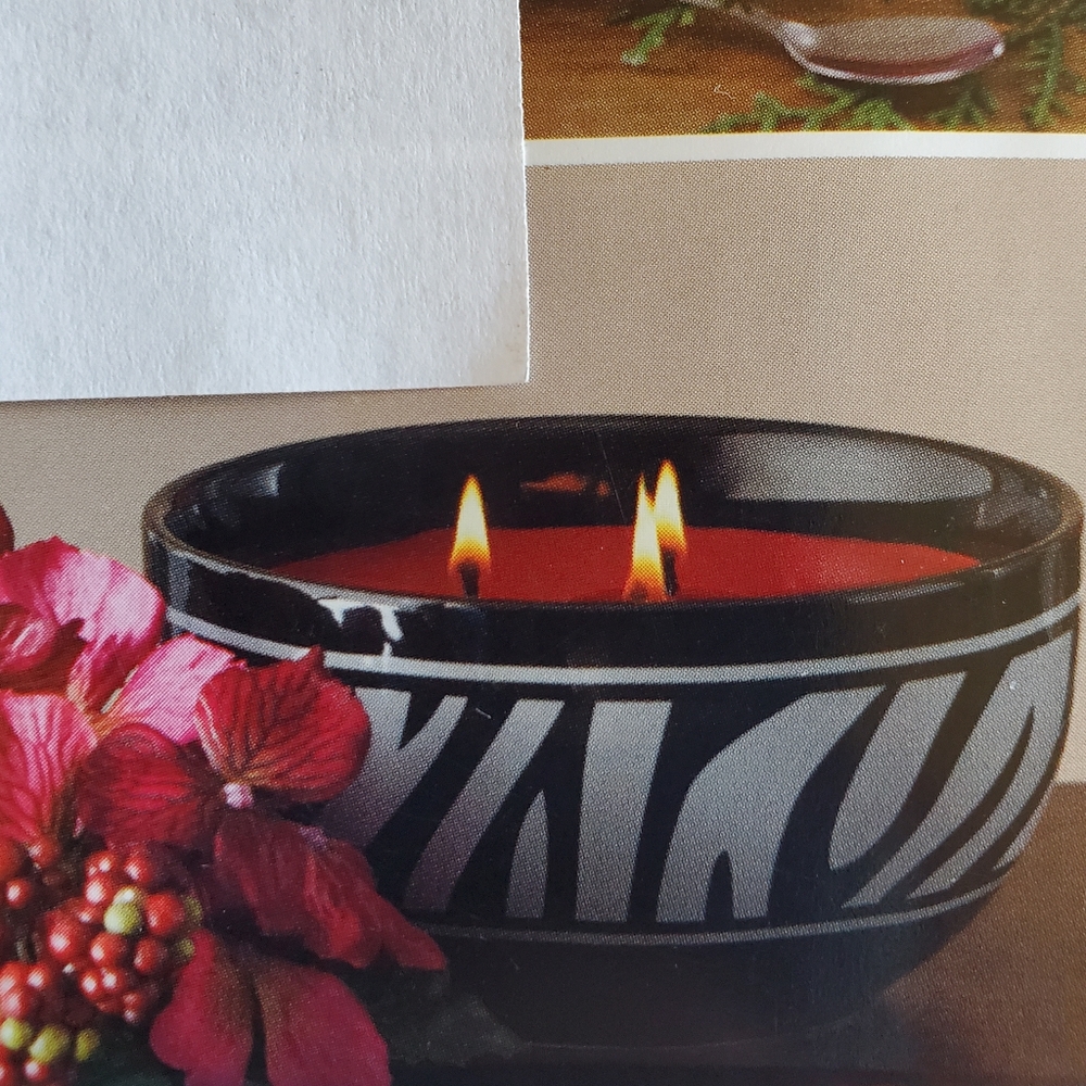 Zebra print Stoneware bowl w/Baked Apple Pie scent Candle New Home Interiors